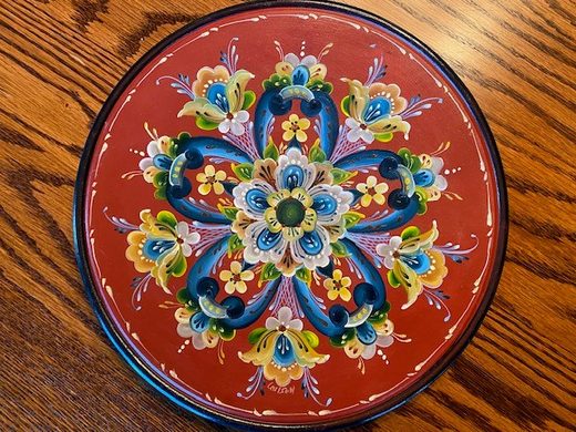 Hand-painted rosemaling plate by Nordic Gal Designs